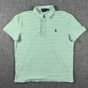 Polo Ralph Lauren Mens Large Green White Striped Featherweight Mesh Polo Preppy
